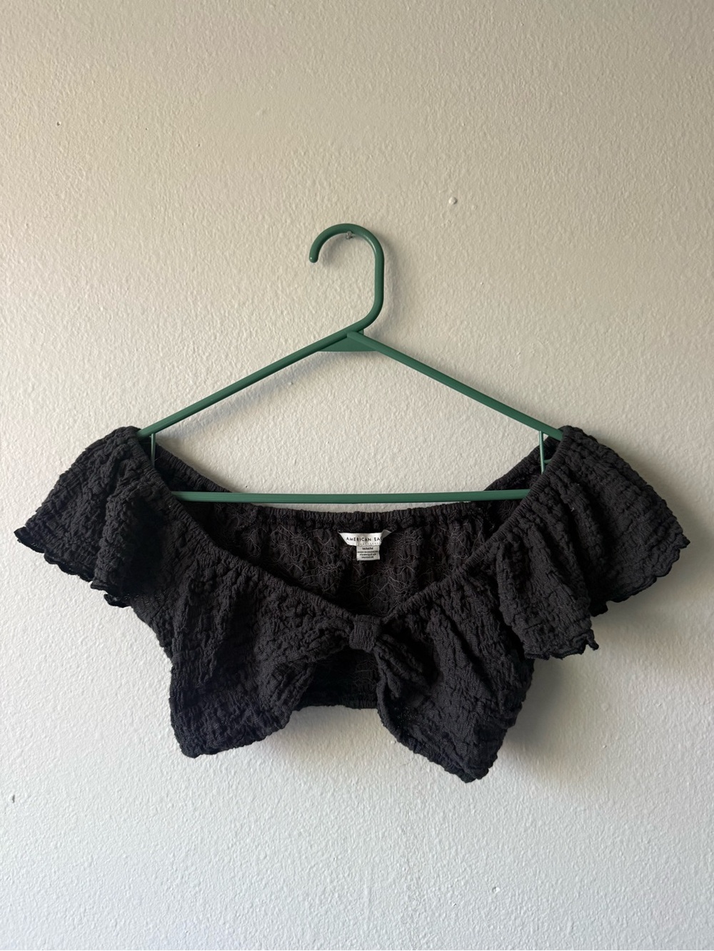 American Eagle Black Off Shoulder Ruffle Crop Top